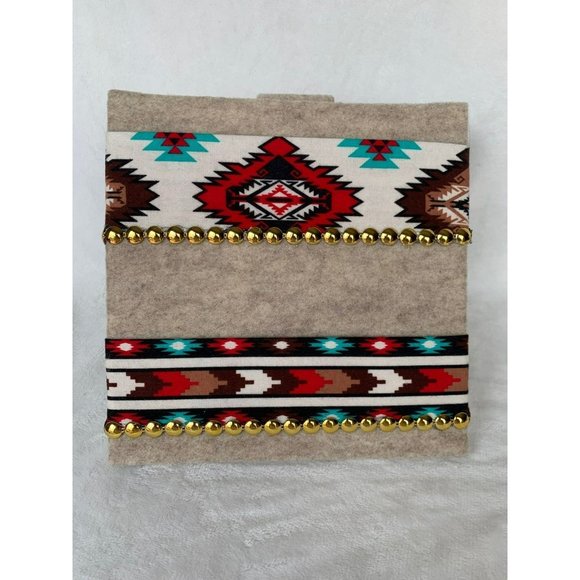 Bingo pull tab tip jar, playing card caddy holder western aztec design gold trim - Picture 2 of 4